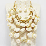 89126, GEOMETRIC SEMI PRECIOUS STONE STATEMENT NECKLACE
