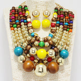 89128, WOODEN BALL STATEMENT NECKLACE