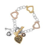 89153, FILIGREE HEART N KEY CHARM TOGGLE BRACELET