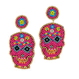 89158, SUGAR SKULL SEED BEADED EARRING