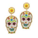 89158, SUGAR SKULL SEED BEADED EARRING