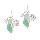89169, SAND DOLLAR N STARFISH MULTI CHARM WITH SEA GLASS EARRING