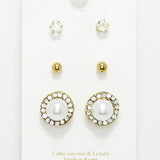 89187, ROUND PEARL STUD EARRING SET