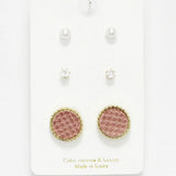 Round Faux Leather Stud Earring SET - view 3