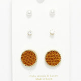 Round Faux Leather Stud Earring SET - view 4