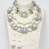 89292, RHINESTONE WITH CHAIN LAYERED STATEMENT NECKLACE