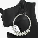 89460, TEARDROP ACCENT RHINESTONE HOOP EARRING