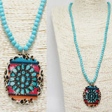 Western Concho Wooden Long Pendant Necklace
