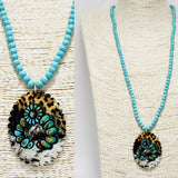 Western Squash Blossom Wooden Long Pendant Necklace