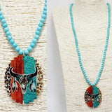 Western Steer Head Wooden Long Pendant Necklace