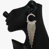 89610, "C" SHAPE BAGUETTE CUBIC ZIRCONIA DROP EARRING
