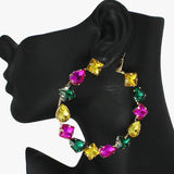 89615, MULTI RHINESTONE HOOP EARRING