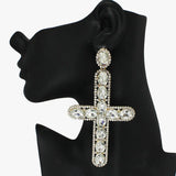 89617, OVERSIZED CROSS RHINESTONE EARRING