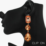 89618, MULTI RHINESTONE DROP CLIP ON EARRING