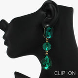 89618, MULTI RHINESTONE DROP CLIP ON EARRING