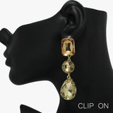 89618, MULTI RHINESTONE DROP CLIP ON EARRING