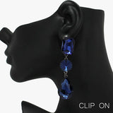 89618, MULTI RHINESTONE DROP CLIP ON EARRING
