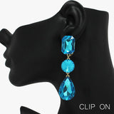 89618, MULTI RHINESTONE DROP CLIP ON EARRING