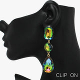 89618, MULTI RHINESTONE DROP CLIP ON EARRING