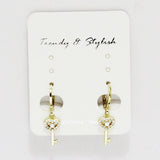 89647, KEY CHARM CUBIC ZIRCONIA HUGGIE EARRING