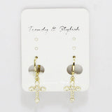 89648, CROSS CHARM CUBIC ZIRCONIA HUGGIE EARRING