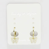 89649, BUTTERFLY CHARM CUBIC ZIRCONIA HUGGIE EARRING