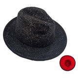 89662, BLING RHINESTONE STUDDED FEDORA HAT / RED BOTTOM