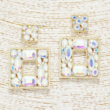 89693, MULTI RHINESTONE SQUARE EVENING EARRING