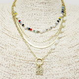 89700, HAMMERED METAL CHARM MULTI LAYERED NECKLACE