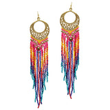 89721, SEED BEAD FRINGED LONG DROP EARRING