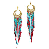 89721, SEED BEAD FRINGED LONG DROP EARRING