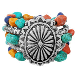 89762, WESTERN CONCHO MULTI BEAD WITH SEMI STONE STRETCH BRACELET