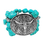 89795, WESTERN STEER HEAD MULTI BEAD WITH SEMI STONE STRETCH BRACELET