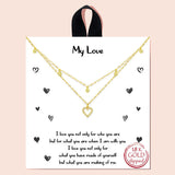 89894, "MY LOVE" DAINTY CZ HEART CHARM DOUBLE LAYERED NECKLACE