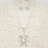 SEA Turtle with Crystal Beads Pendant Necklace