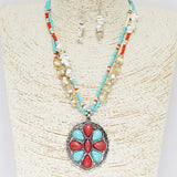 Western Concho Pendant Semi Stone Necklace