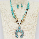 Western Squash Blossom Pendant Semi Stone Necklace