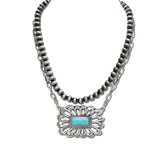Western Concho Stone Layered Necklace – Silver Burnished/Turquoise · AN5644-SBTQ_MO 8