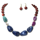 NE8792BU_JM 8 · Marbled Nugget Bead Necklace Set – Gold/Burgundy Multi