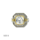 14K Gold Plated Two Tone Clear Square CZ Statement Ring – 8 · K2360C-8 8