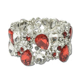 BC-0115-3RDCL 8 · Rhinestone Teardrop Floral Filigree Stretch Bracelet – Silver/Red Clear