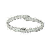 Oval And Baguette Rhinestone Open Stretch Cuff Bracelet – Silver/Clear · B8752S_JM 8