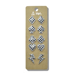 SE3006SBWT 8 · Checkered Card Suit Stud Earring Set – Silver Burnished