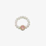 90012, EPOXY SMILE HAPPY FACE ACCENT FRESHWATER PEARL STRETCH RING