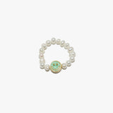 90012, EPOXY SMILE HAPPY FACE ACCENT FRESHWATER PEARL STRETCH RING