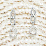 Rhodium Dipped Round Glass Crystal Drop Earring