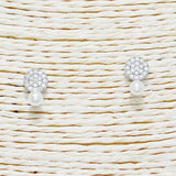 Rhodium Dipped Pearl Accent Micropave Stud Earring