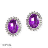 90051, OVAL ACCENT RHINESTONE CLIP ON EARRING