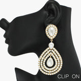 90053, TEARDROP ACCENT RHINESTONE CLIP ON EARRING