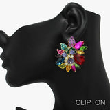 90055, FLORAL ACCENT RHINESTONE CLIP ON EARRING